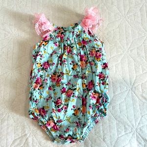 Floral baby girls, dressy one piece bodysuit 12 to 18 months